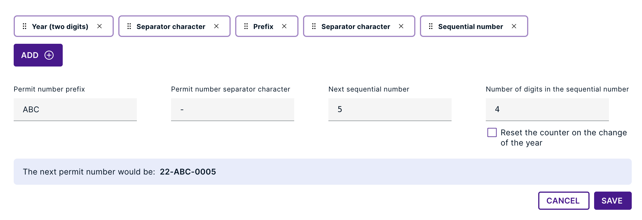 Advanced permit number customization